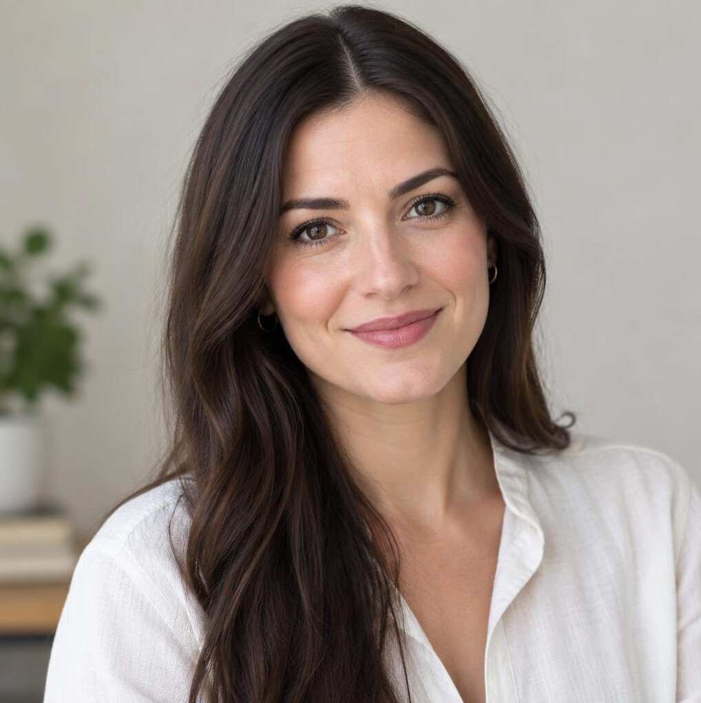Portrait of a young woman with long hair smiling